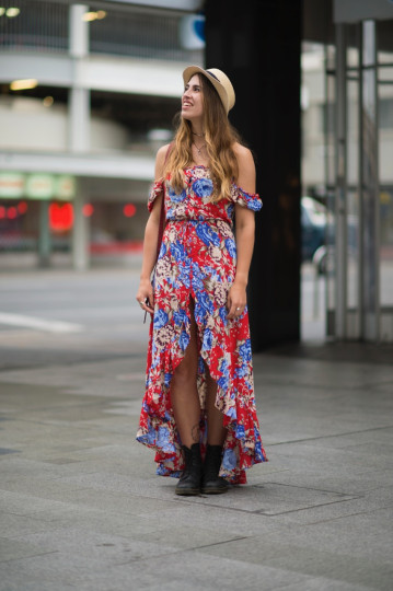 SA: Hannah Lally, student, Rundle Mall. “I love the florals and bright colours - especially on a rainy, shitty day!” Photo: Eli Francis