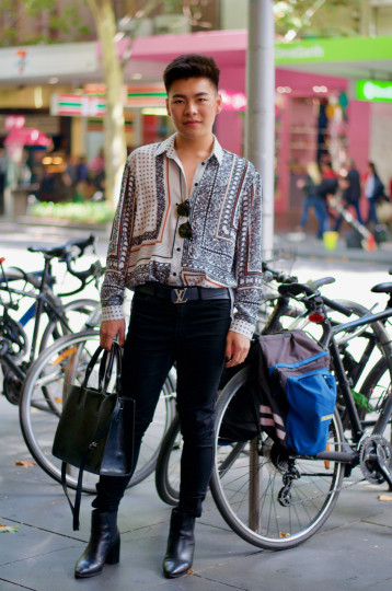 Melbourne: Alvin Wu, Fashion Student, Swanston St. "Reflecting my personality."