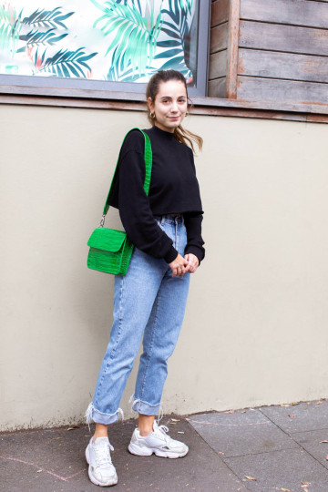 Sydney: Mia Gallane,”Currently loving turtle neck jumpers and leather jackets this season.” Photo: Maree Turk.