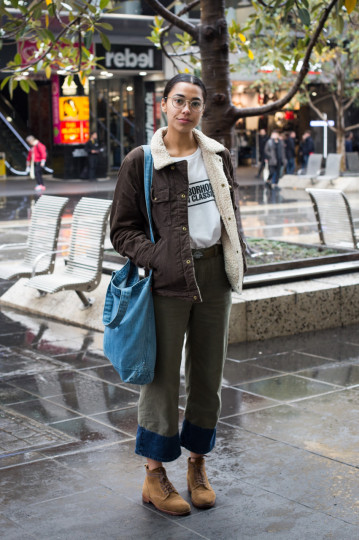 VIC: Jackie Pettitt, student, Bourke St, Melbourne. “I wear a lot of denim and workwear.” Photo: Zoe Kostopoulos