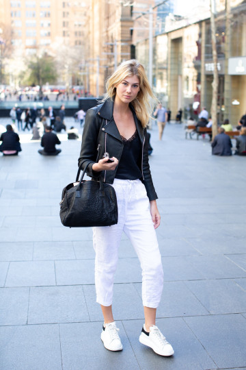 Sydney: Sarah Stephens, Model, Martin Place. "Dressing comfy - on the way to a job." Photo: Maree Turk