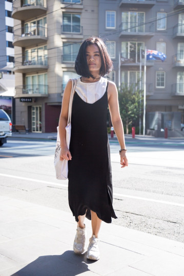 VIC: Adlina Zatalinu, Chapel St, South Yarra. “I like to dress in layers but no more than three colours - I don’t like to stand out in a crowd.” Photo: Libby Matson
