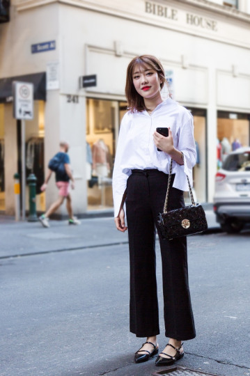 VIC: Megan Kim, Flinders Lane, Melbourne. “I like mature, simple styling.” Photo: Libby Matson