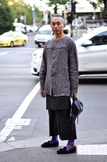 VIC: Vincent Li, Designer, Victoria St, Carlton. "I've just come from checking out the Indigenous Runway at VAMFF."