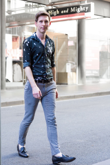 VIC: Jake Meyer, sales assistant, Little Bourke St. “I like to look a little left of centre.” Photo: Libby Matson