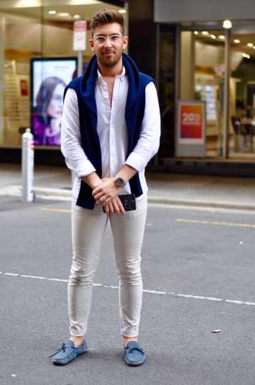 SA: David Longo, stylist, Gawler Place, Adelaide. "Work wear." Photo: Stacey Pallaras