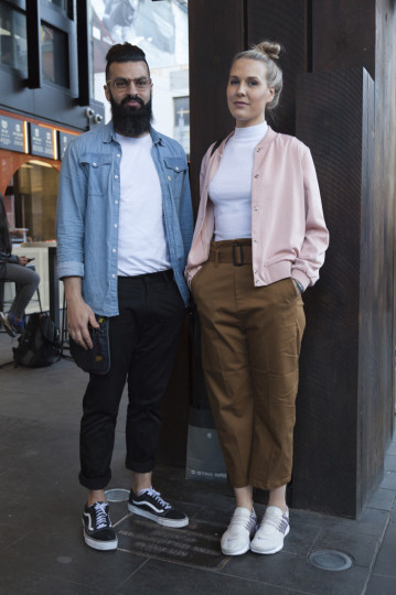 VIC: Vince Karini "Hispter" and Leni Mannisto, “Minimalistic Melbourne chic with an added jacket always.” Melbourne Central. Photo: Ruth Dradi
