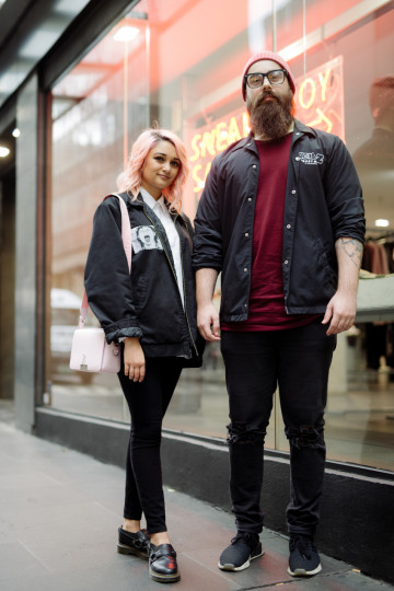 VIC: Elysa (L) “Forever monochromatic” and Starci (R), “Reformed metal kid.” Little Bourke St.
