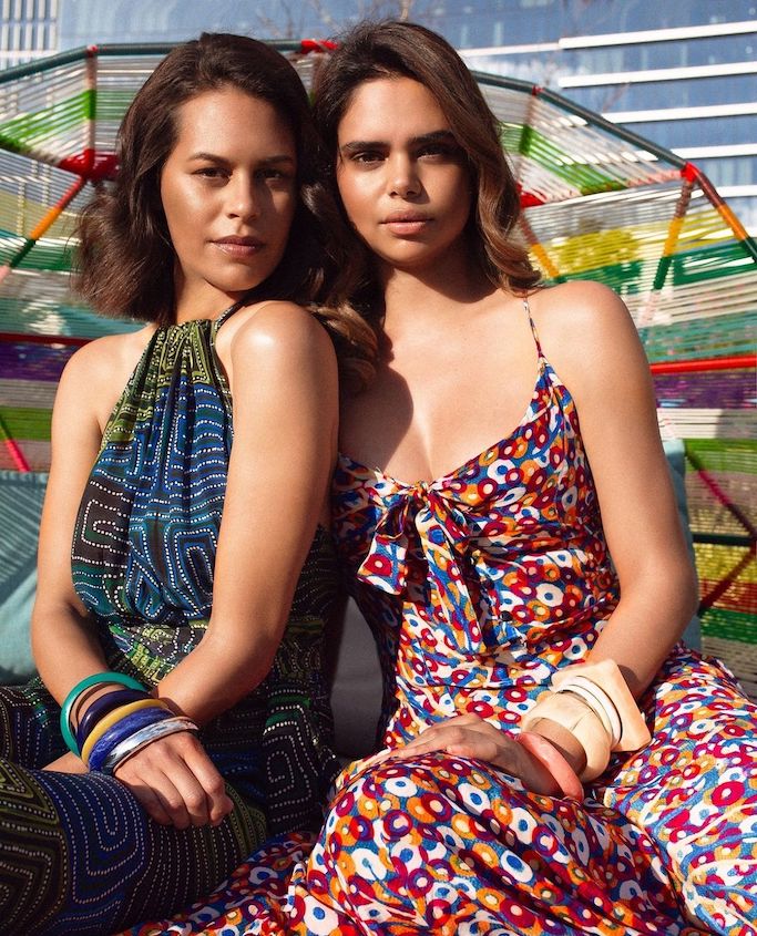 Two models wearing Kirrikin, a wholly aboriginal owned fahsion label