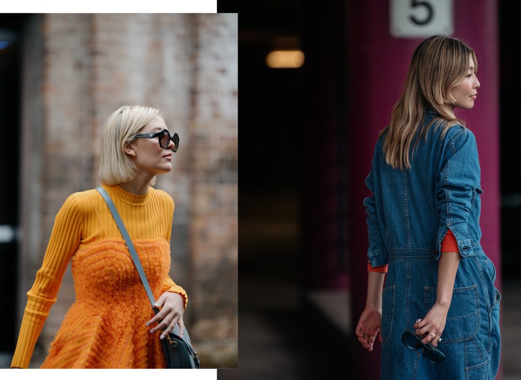 Two different images, individual women photographed streetstyle