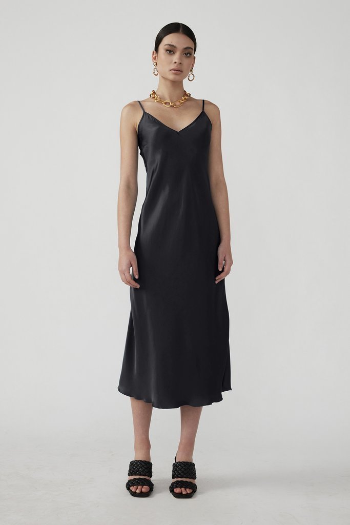 Black Slip Dress midi length by Mastani