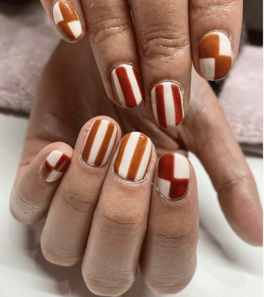 Nail art designs in two tone stripes