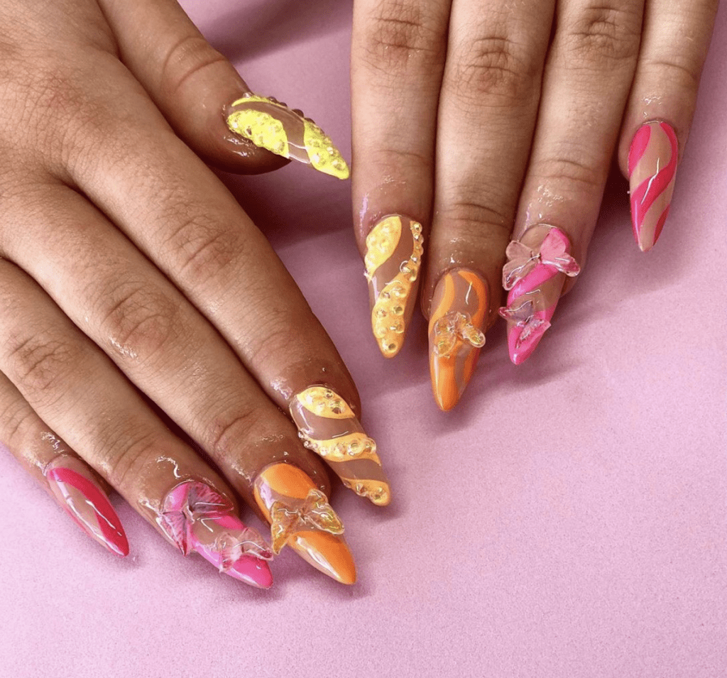Spring nail art trends with sparkles