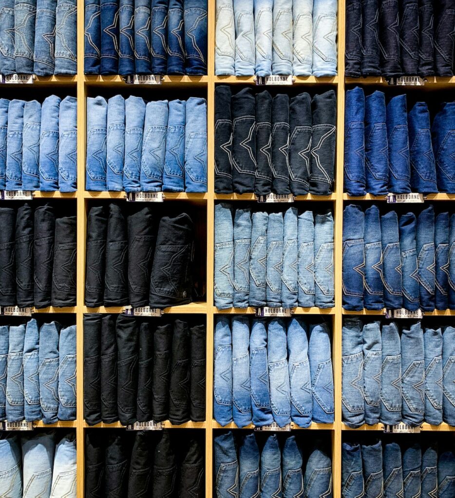 Denim Jeans on shop shelf